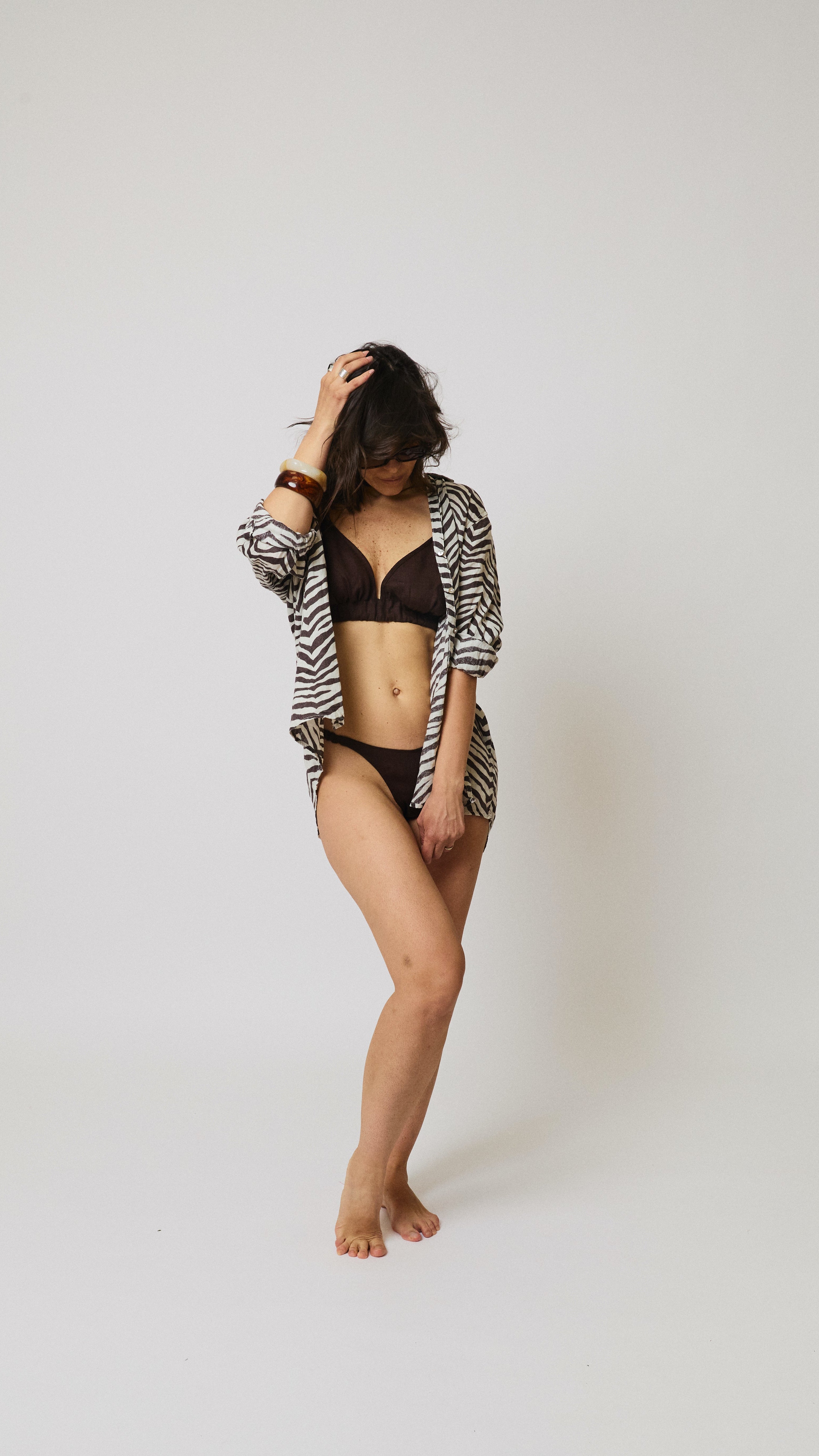 Brown Linen Swim Set