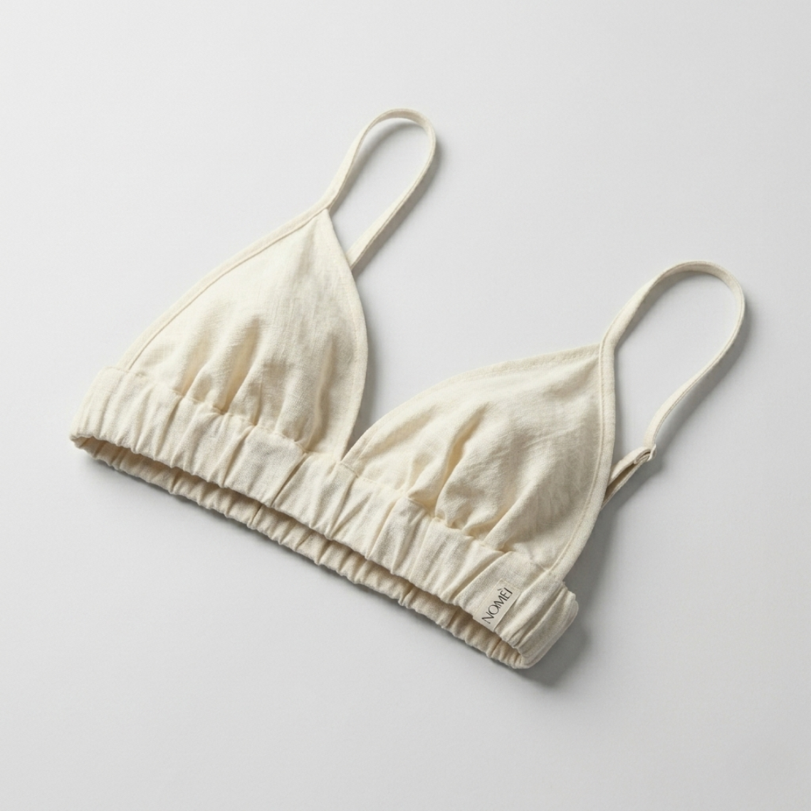 Selene linen bralette, a bra and bikini top, by NOMÈI