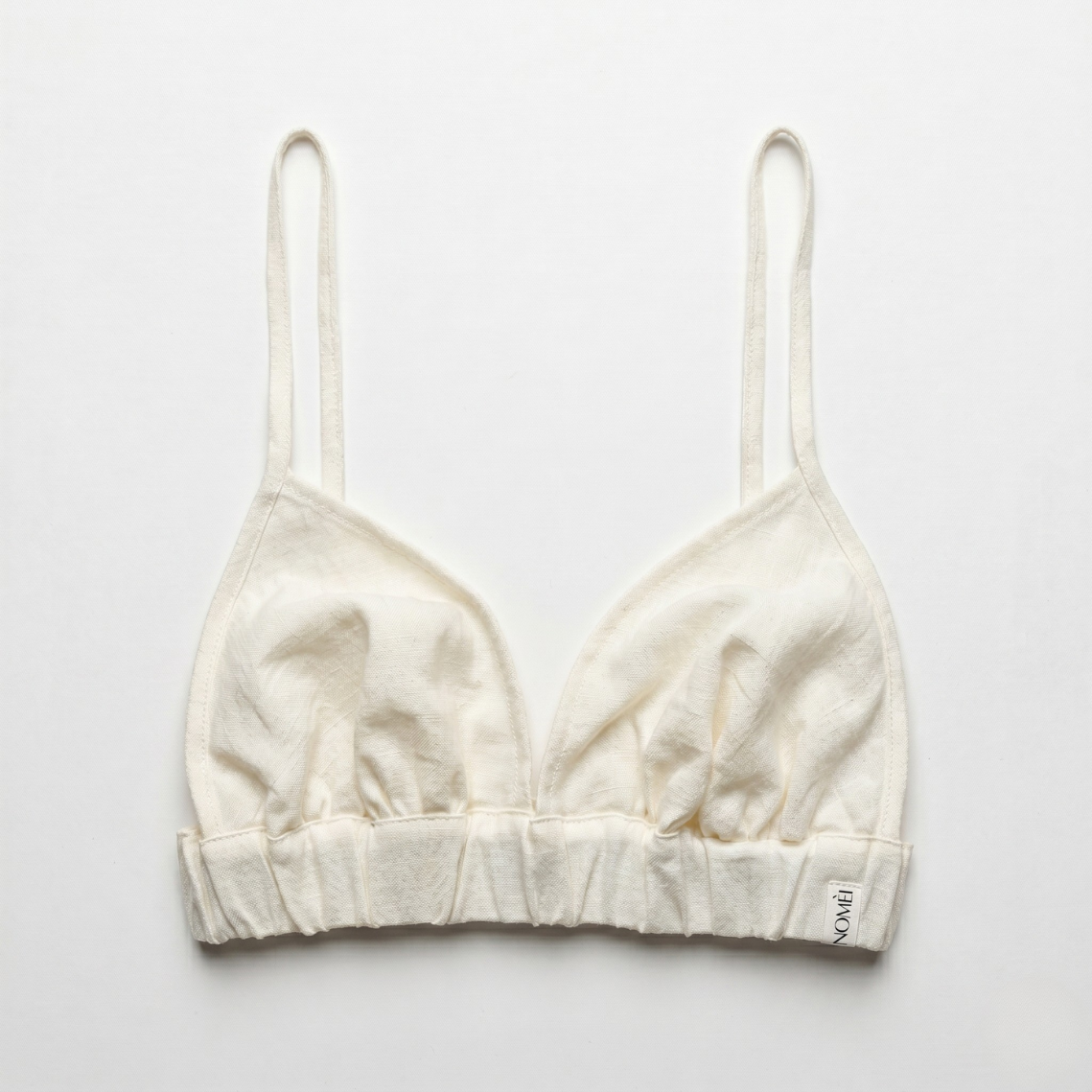 Selene linen bralette, a bra and bikini top, by NOMÈI